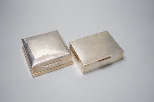 A George V silver mounted cigarette box, 11.5cm and a sterling cigarette box.